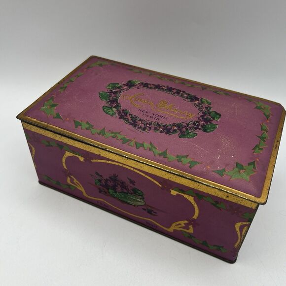 Vintage Pink Gold 8” Louis Sherry Candy Tin Floral New York Paris - Picture 2 of 8